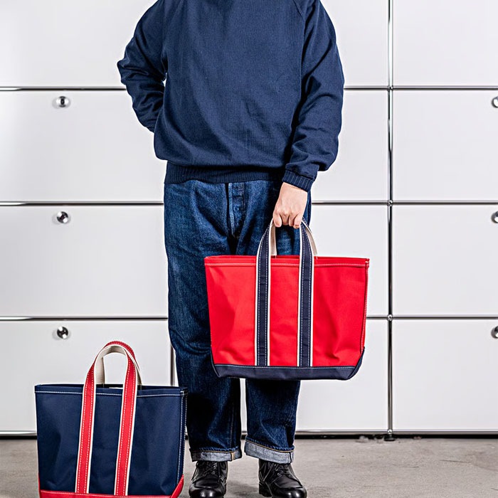 Deluxe Tote Bag/ Red Body x Navy Handle