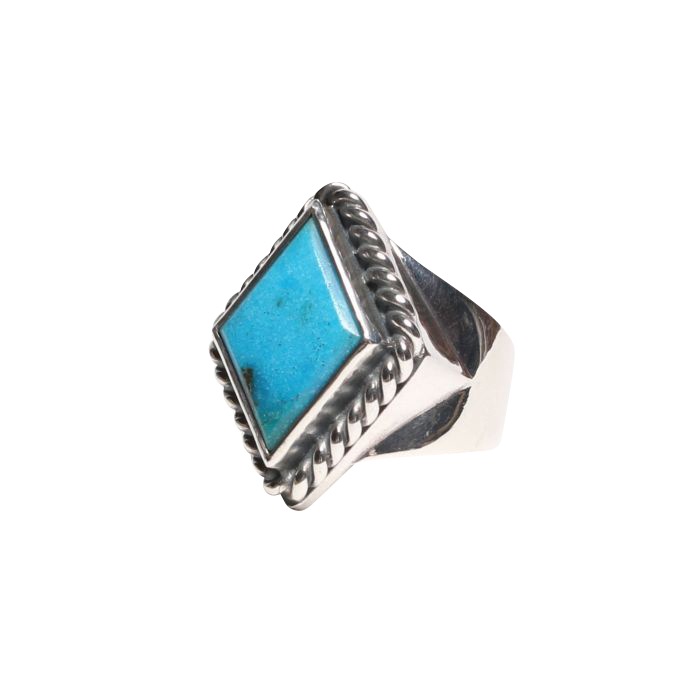 RG-0100 RHOMBUS FLAT TOP TURQUOISE RING (18K GOLD ACCENT INSIDE)