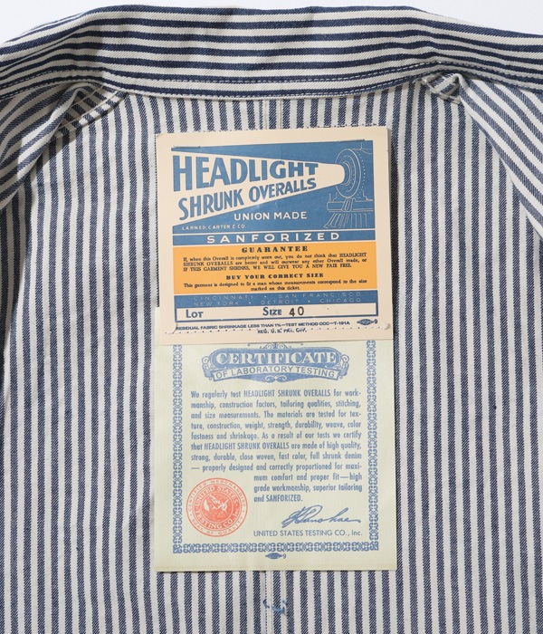 Lot No. HD15235 / HEADLIGHT 11oz. EXPRESS STRIPE WW II WORK COAT