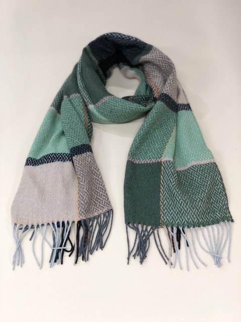 RECYCLED POLYESTER & COTTON KNITING SCARF BY V.FRAAS LOT1667 "PLAID CHECK"