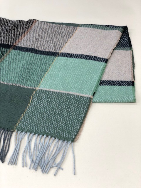 RECYCLED POLYESTER & COTTON KNITING SCARF BY V.FRAAS LOT1667 "PLAID CHECK"