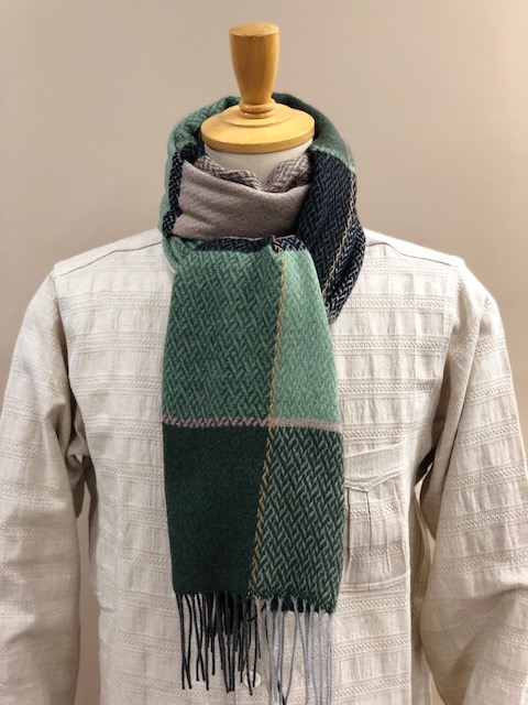 RECYCLED POLYESTER & COTTON KNITING SCARF BY V.FRAAS LOT1667 "PLAID CHECK"