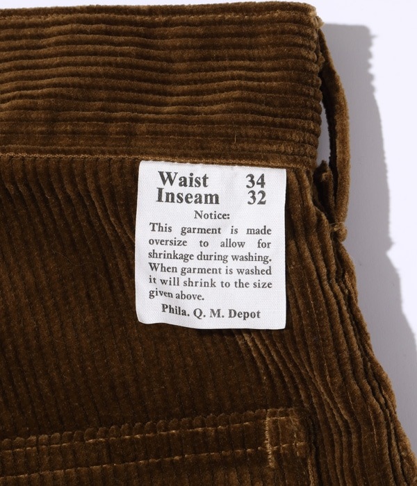 Lot No. BR42393 / AVIATION ASSOCIATES U.S. ARMY WORKING TROUSERS CORDUROY VERSION 