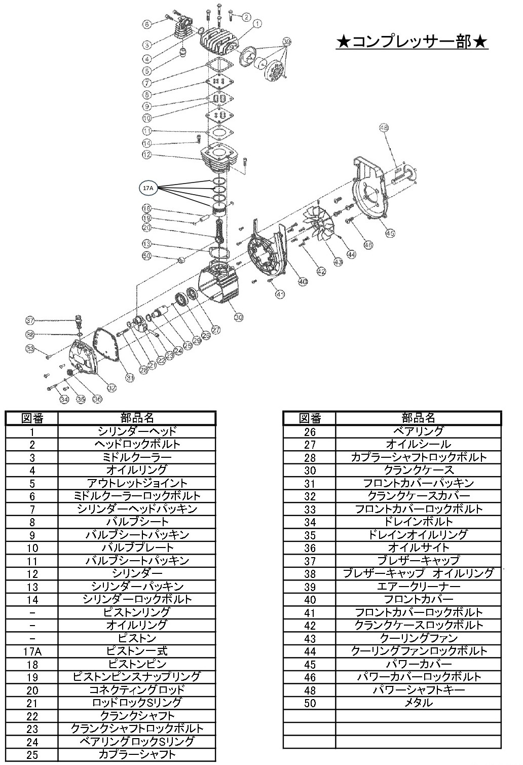 エンジンコンプレッサー【WS20E】 部品リスト | コンプレッサー | WAKO