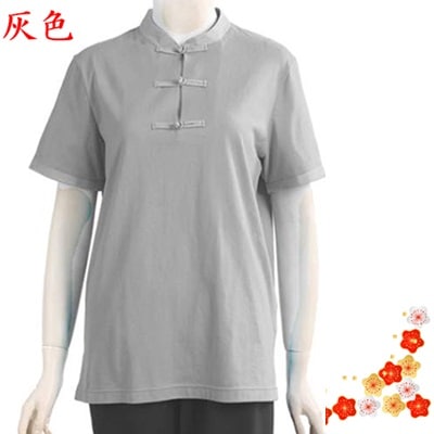 桜模様　中華タイプ　太極拳Tシャツ　灰色　【HCWT−014】|Tシャツ|衣類/服飾