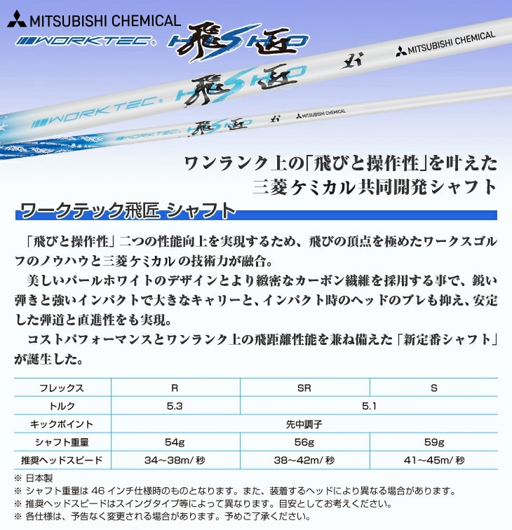 ダイナミクス 適合 ドライバー / ワークテック飛匠シャフト仕様