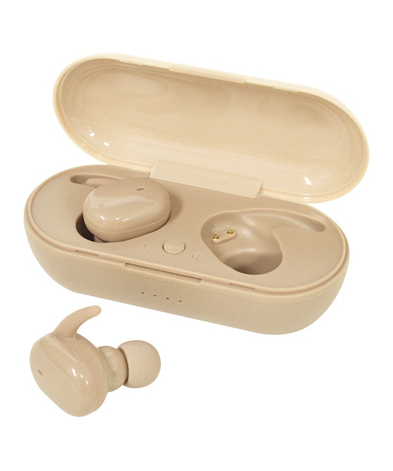 ベージュ ワイヤレスイヤフォンケース Bluetooth5.0 完全ワイヤレスイヤホンマイク カナル スイッチ付 MC