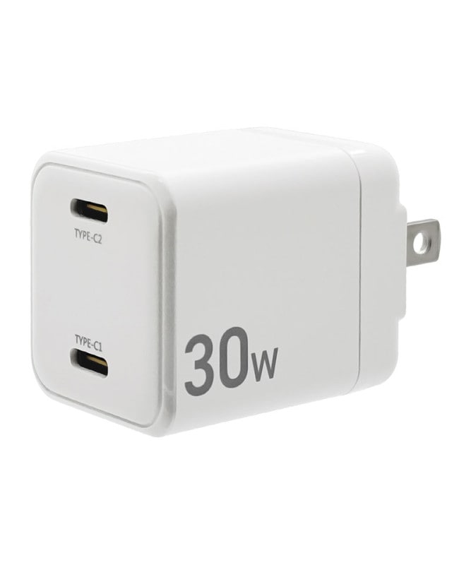 AC���Ŵ� 2�ݡ��� PD�б� AC USB Type-C 30W ����� �����б� 2��Ʊ������ �ۥ磻�� �Ρ��ȥѥ����� PC RAC2C30W01WH �ۥ磻�� RAC2C30W01WH