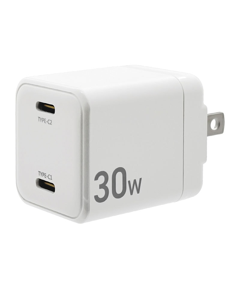 AC���Ŵ� 2�ݡ��� PD�б� AC USB Type-C 30W ����� �����б� 2��Ʊ������ �ۥ磻�� �Ρ��ȥѥ����� PC RAC2C30W01WH �ۥ磻�� RAC2C30W01WH