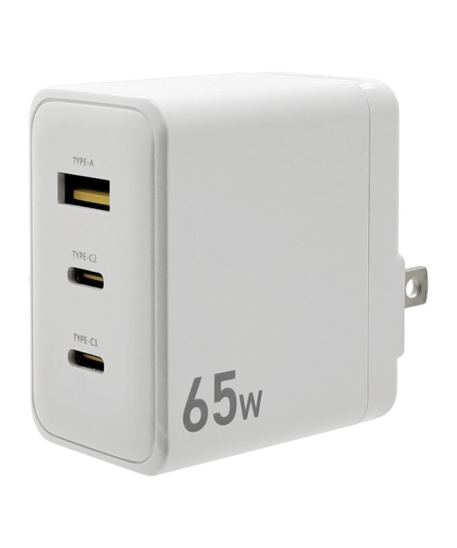 AC���Ŵ� 3�ݡ��� PD�б� USB Type-C 65W Type-A 2.4A ����� �����б� 3��Ʊ������ �ۥ磻�� RAC2CA65W01WH �ۥ磻�� RAC2CA65W01WH