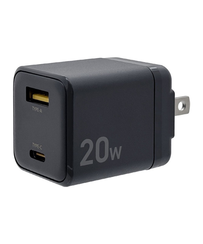 AC���Ŵ� 2�ݡ��� PD�б�  USB Type-C 20W Type-A 2.4A ����� �����б� 2��Ʊ������ ���㥳���륰�졼 RACCA20W02CGRY ���㥳���륰�졼 RACCA20W02CGRY