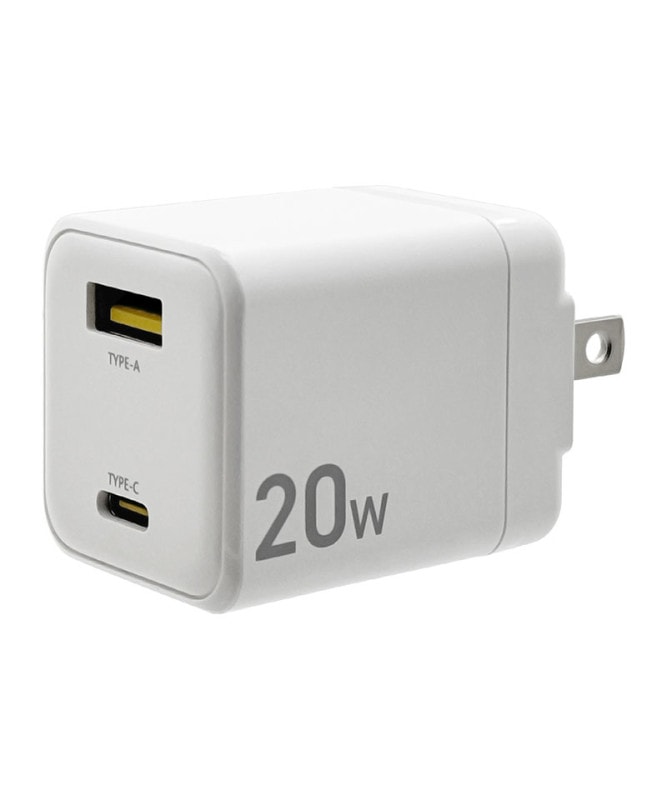 AC���Ŵ� 2�ݡ��� PD�б� USB Type-C 20W Type-A 2.4A ����� �����б� 2��Ʊ������ �ۥ磻�� RACCA20W02WH �ۥ磻�� RACCA20W02WH