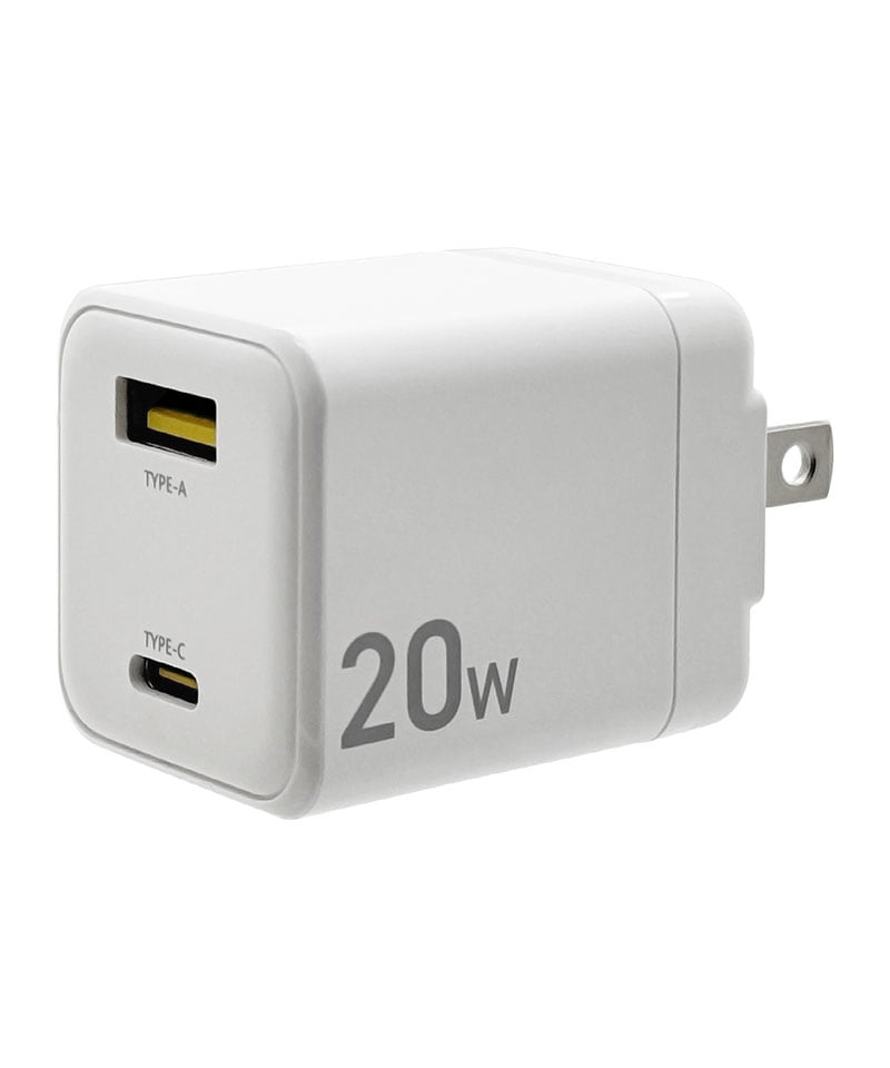 AC���Ŵ� 2�ݡ��� PD�б� USB Type-C 20W Type-A 2.4A ����� �����б� 2��Ʊ������ �ۥ磻�� RACCA20W02WH �ۥ磻�� RACCA20W02WH