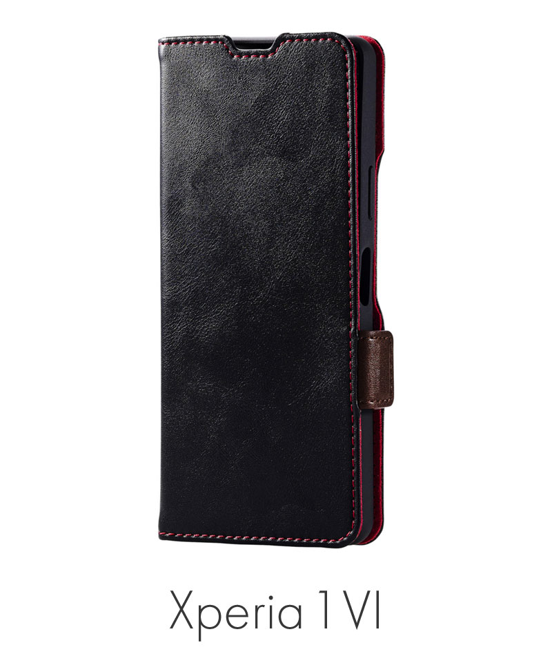 Xperia 1 VI ソフトレザーケース 磁石付 耐衝撃 ステッチ ブラック PM
