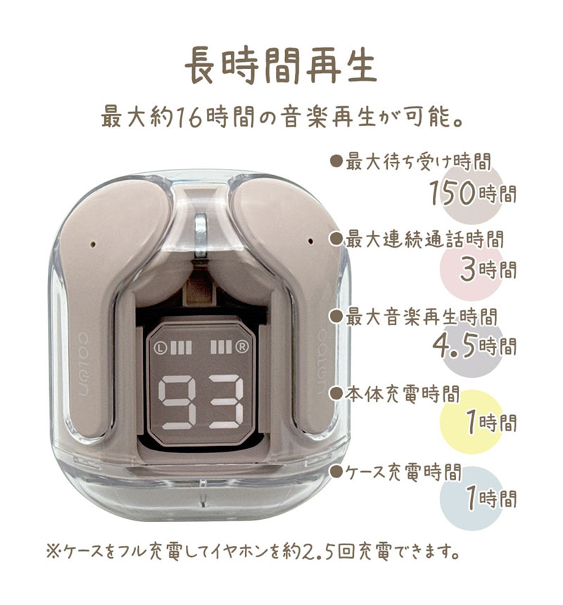 Bluetooth 5.3 完全ワイヤレス ステレオ イヤホン calon ストラップ