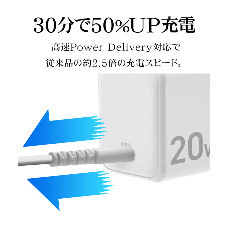 AC���Ŵ� PD�б� ���󥻥�� AC USB Type-C 20W ���� �����б� �ۥ磻�� RACC20W03WH �ۥ磻�� RACC20W03WH