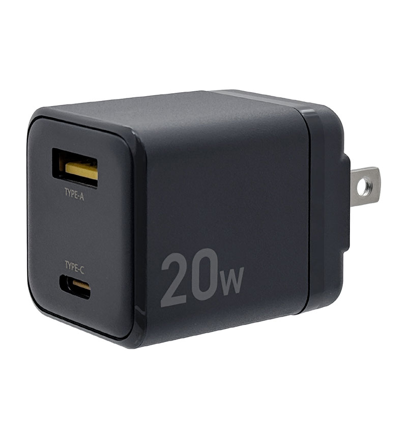 AC���Ŵ� 2�ݡ��� PD�б�  USB Type-C 20W Type-A 2.4A ����� �����б� 2��Ʊ������ ���㥳���륰�졼 RACCA20W02CGRY ���㥳���륰�졼 RACCA20W02CGRY