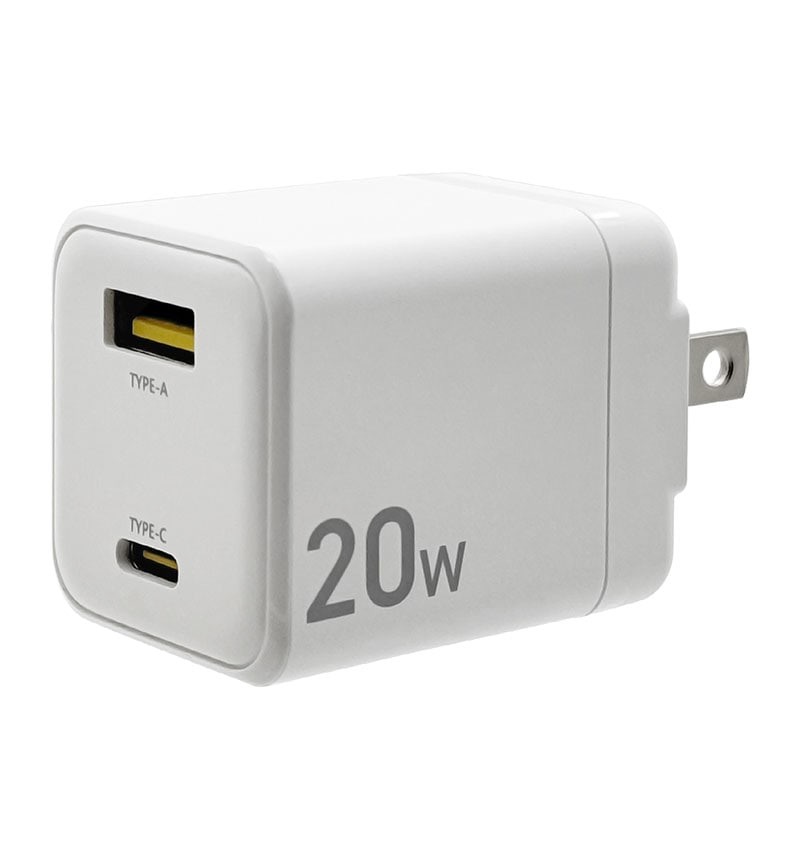 �ڥ����� 20%OFF��AC���Ŵ� 2�ݡ��� PD�б� USB Type-C 20W Type-A 2.4A ����� �����б� 2��Ʊ������ �ۥ磻�� RACCA20W02WH �ۥ磻�� RACCA20W02WH