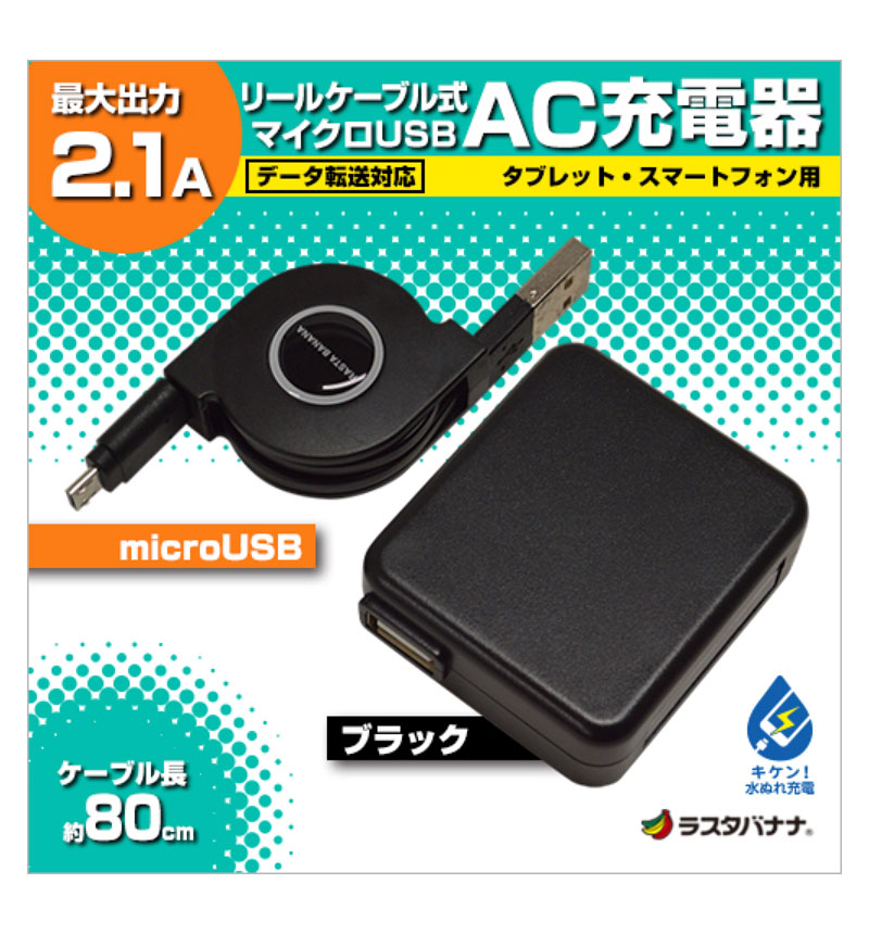 USB�꡼�륱���֥� AC���Ŵ� �ޥ�����USB 2.1A �֥�å� RBAC098