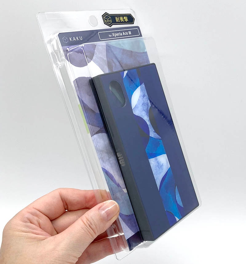 Xperia Ace III 耐衝撃ハイブリッドケース KAKU ストライプ/ブルー INQ