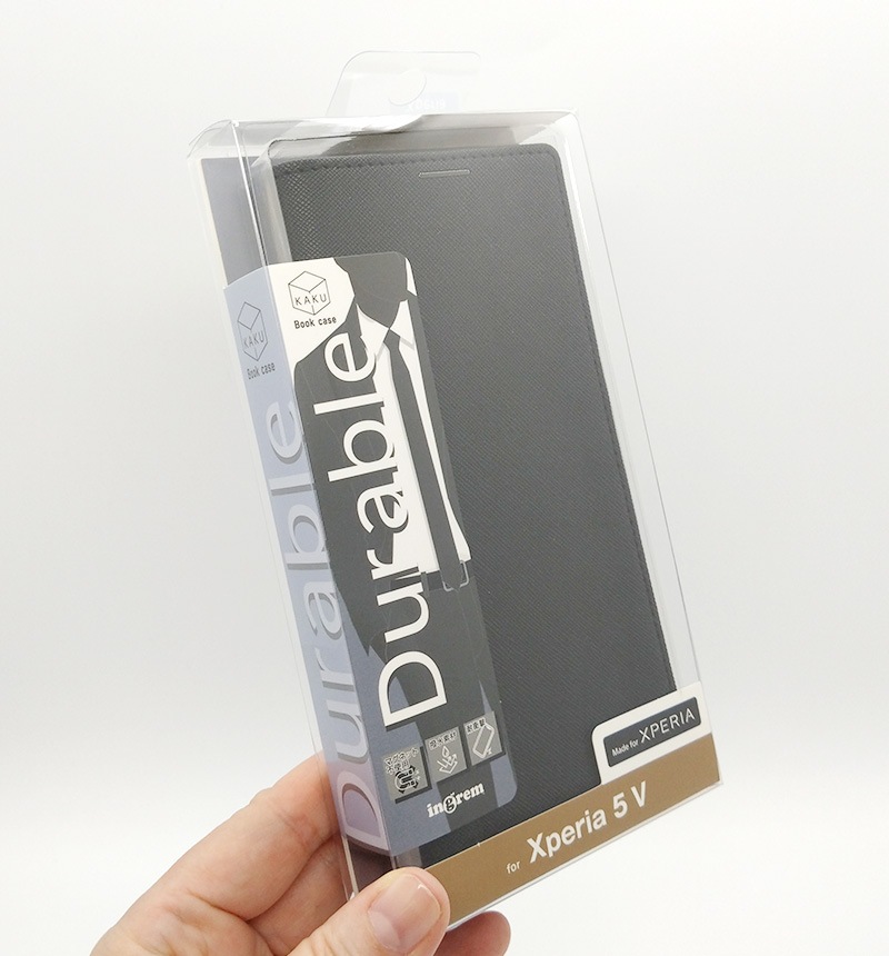Xperia 5 V  �Ѿ׷� ��Ģ���쥶�������� KAKU Durable �֥�å�/�֥�å� IN-RXP5M5TBC9/BB