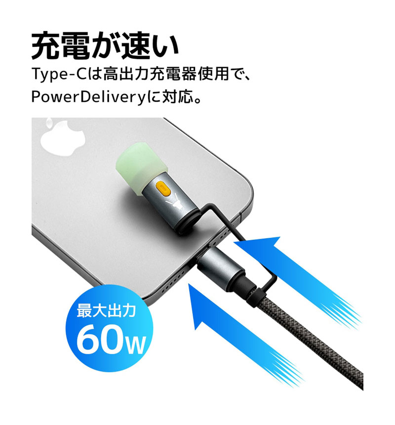 ���ޥ� �����֥� PD�б� ������A�Ѵ� LED �饤�Ƚ��� �̿� Type-C to Type-C Type-A 60W 3A 1.2m �ɺ� �����ȥɥ� �֥�å� R12CACCLED3A01BK �֥�å� R12CACCLED3A01BK