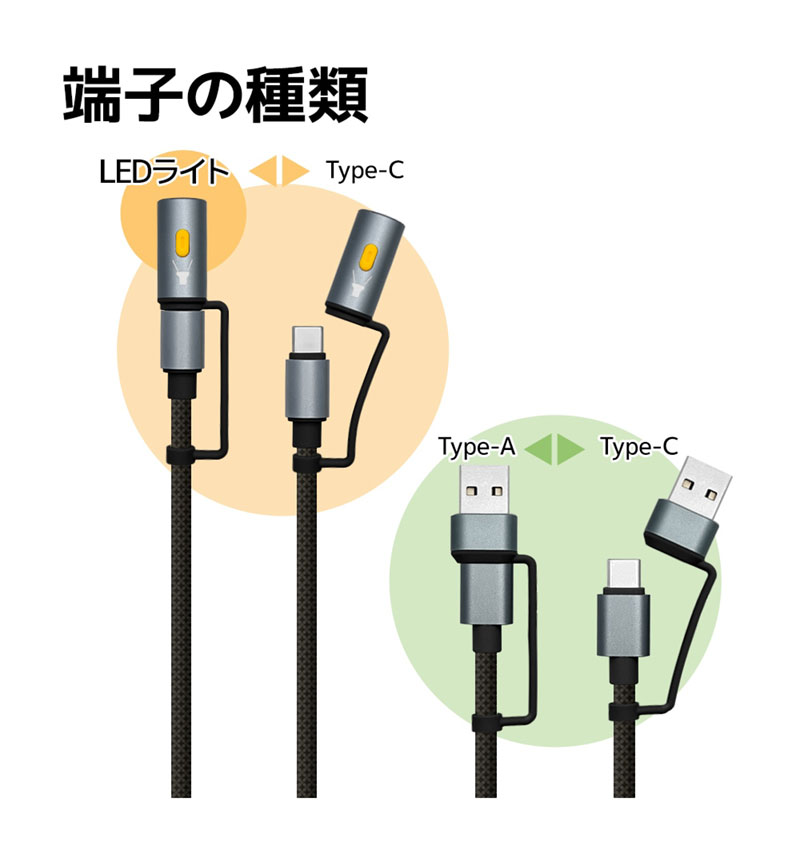 ���ޥ� �����֥� PD�б� ������A�Ѵ� LED �饤�Ƚ��� �̿� Type-C to Type-C Type-A 60W 3A 1.2m �ɺ� �����ȥɥ� �֥�å� R12CACCLED3A01BK �֥�å� R12CACCLED3A01BK