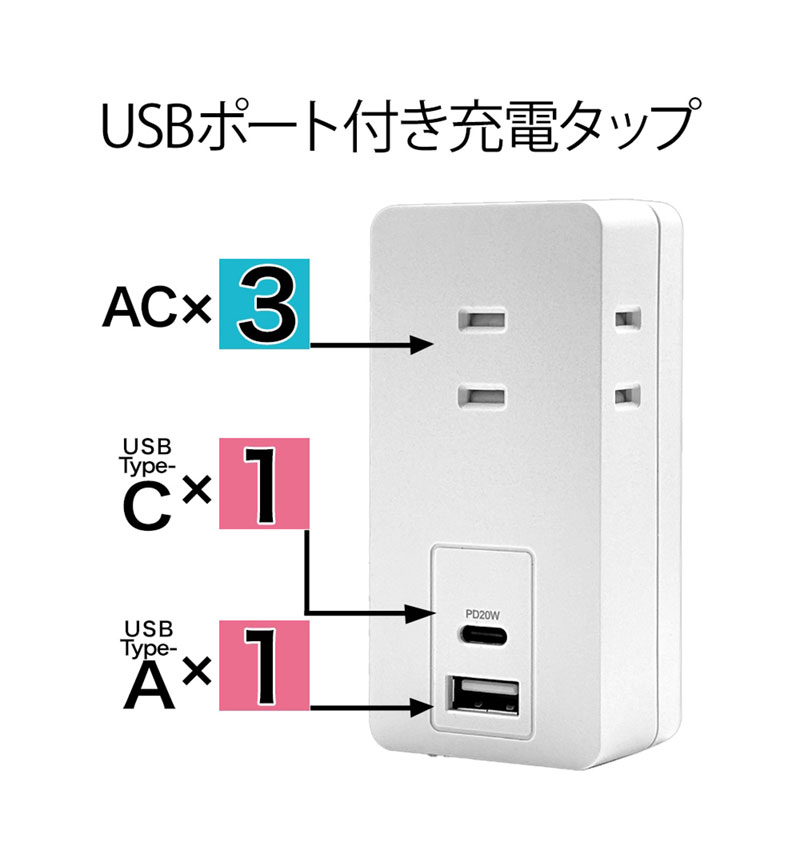 ���Ŵ� AC�����ץ��� AC���Ŵ�  USB�ݡ��� ������C USB Type-C PD �ѥ�ǥ�Х꡼ 20��å� 3���󥻥�� ������A USB Type-A 15W �ۥ磻�� iPhone Android ���ޥ� R3ACCA20W01WH �ۥ磻�� R3ACCA20W01WH
