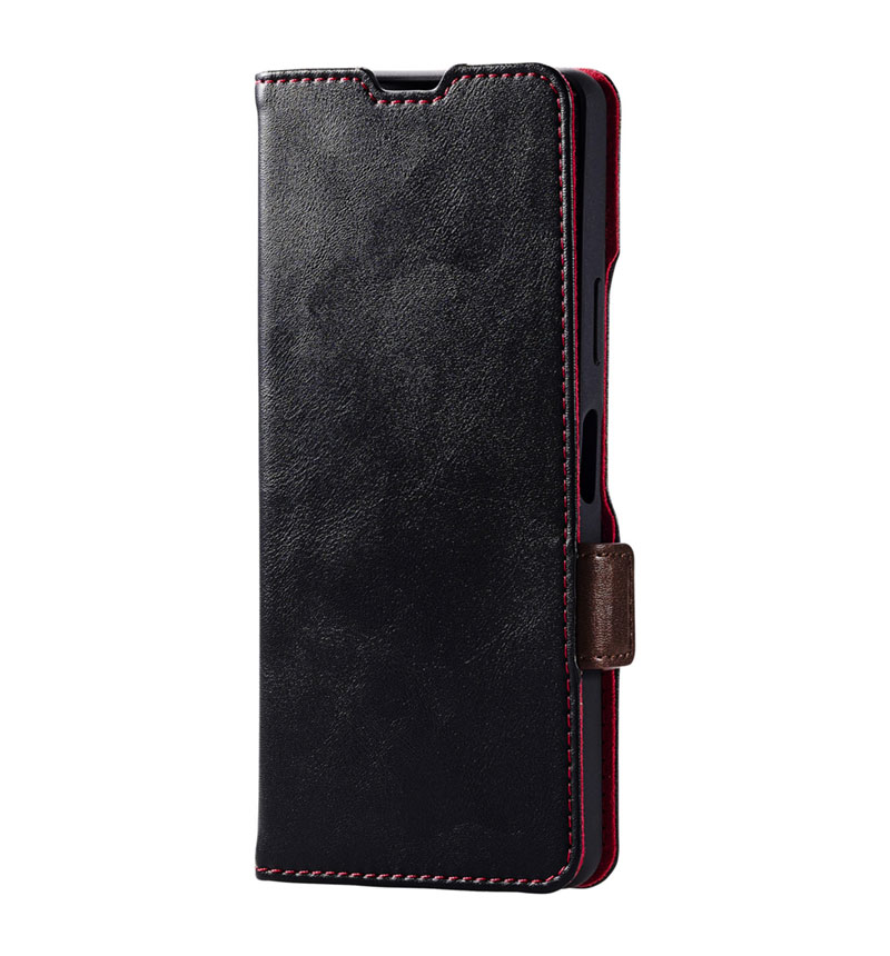 Xperia 1 VI ソフトレザーケース 磁石付 耐衝撃 ステッチ ブラック PM