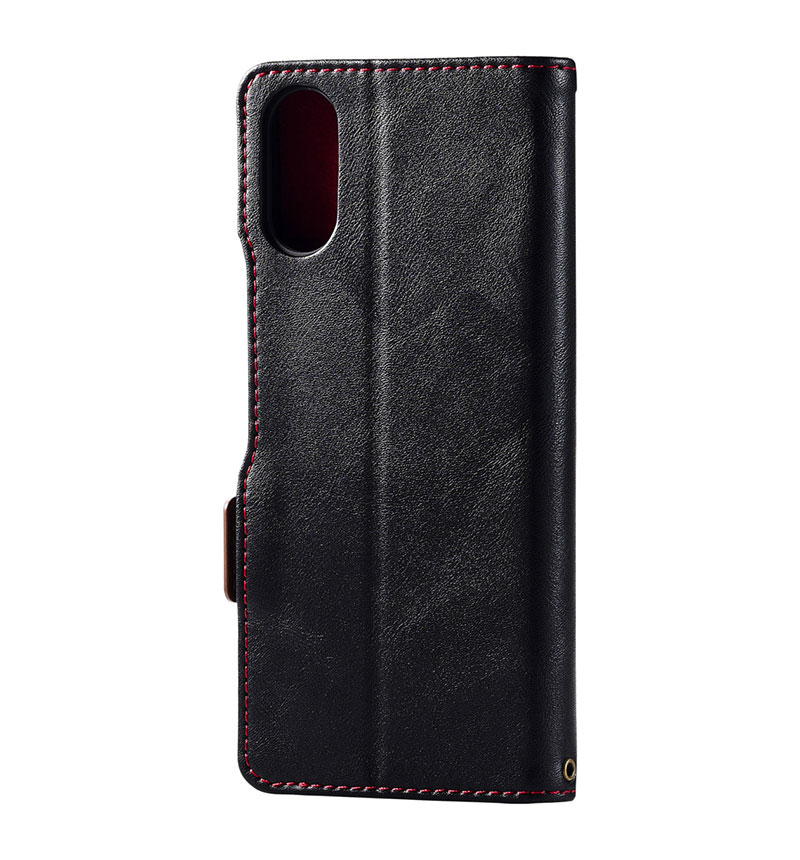 Xperia 1 VI ソフトレザーケース 磁石付 耐衝撃 ステッチ ブラック PM