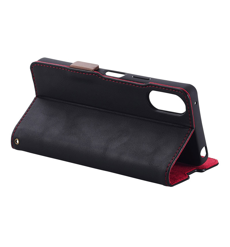 Xperia 1 VI ソフトレザーケース 磁石付 耐衝撃 ステッチ ブラック PM