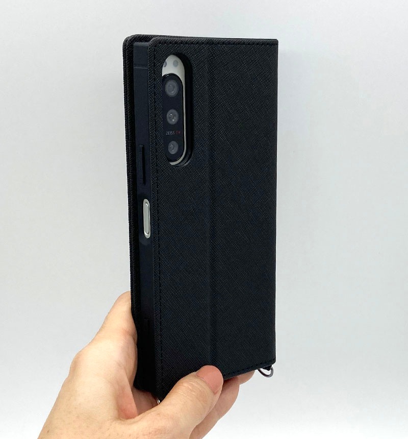 Xperia 5 IV 耐衝撃 手帳型レザーケース KAKU Durable ブラック