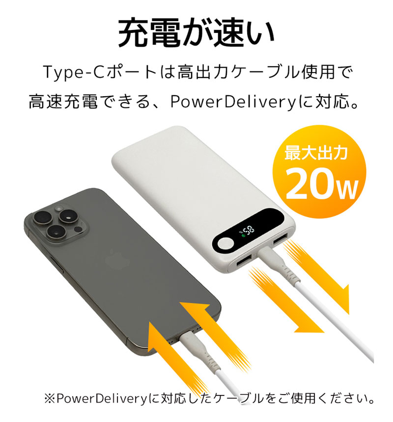3Cǧ�� ����б�  ��Х���Хåƥ꡼ 10000mAh 3�ݡ��� USB Type-C PD 20W Type-A 15W ������ ���㥳���륰�졼 R3CLI100C20W05CGRY