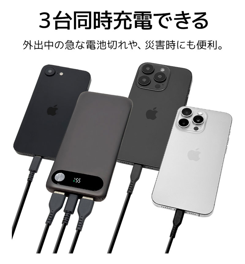 3Cǧ�� ����б�  ��Х���Хåƥ꡼ 10000mAh 3�ݡ��� USB Type-C PD 20W Type-A 15W ������ �ۥ磻�� R3CLI100C20W05WH