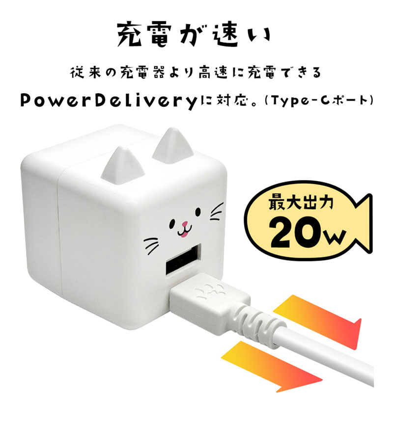 ��Фˤ㡼 USB���Ŵ� 2�ݡ���PD�б� USB Type-C Power Delivery 20W Type-A 2.4A ��Х˥㡼 ����� RACCA20W03MCC