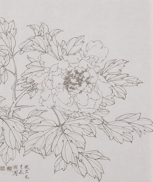 【真作】絵画　橋爪堆恩　日本画（色紙）　華麗なる白牡丹　春の息吹　U175 真作】絵画 橋爪堆恩 日本画（色紙） 華麗なる白牡丹 春の息吹
