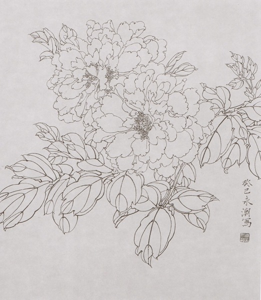 白玉石　富貴牡丹 中国美術 牡丹(二) 唯美白描精選 中国絵画/牡丹(二) 唯美白描精选