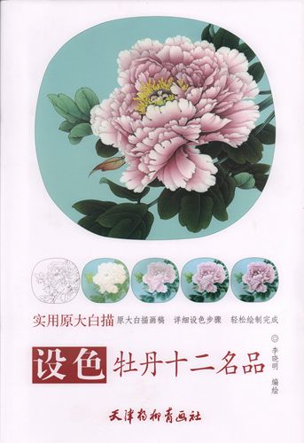 着色 牡丹十二名品 水墨工筆画の着色技法書 実用原大白描 中国