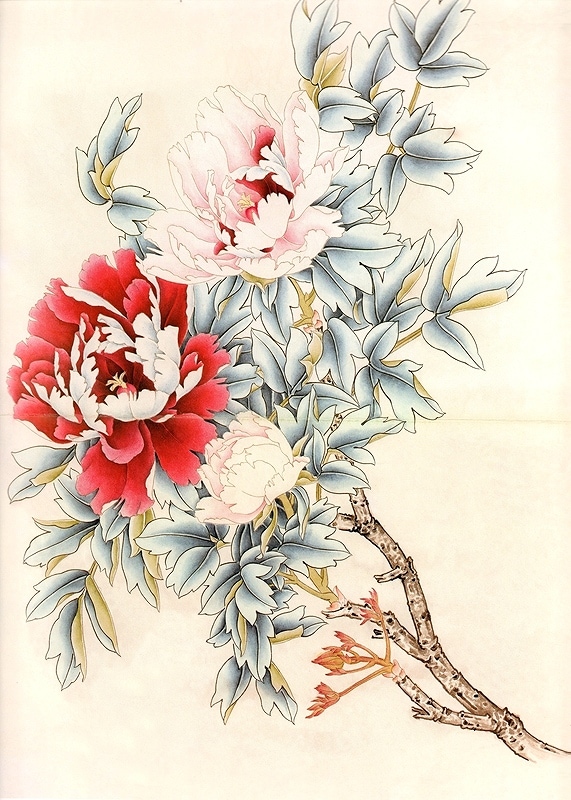 掛け軸 手描き 牡丹図 中国画 直筆作品 吉祥如意 中国工筆牡丹 絵画技法 ボタンの描き方 中国語版 / 中国工