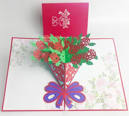 バラの花束 立体切り絵 グリーティングカード ポップアップカード 花生日 立体 伝統工芸品市場 民族雑貨 パーティーグッズ コスプレグッズ コスチュームグッズ 新華書城