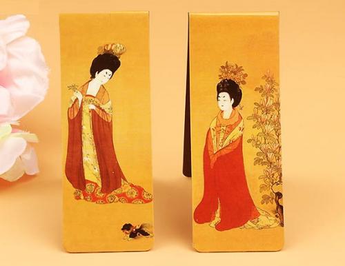 唐 周昉 簪花仕女図局部 磁器しおり 2組セット 中国伝統美術