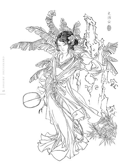 緑屋*w■掛軸 無落款『姑娘 クーニャン 人物図』中国 紙本 掛け軸 i2/0406-12/28-3#100 梅蘭芳- 《春日畹華》｜中国水墨画