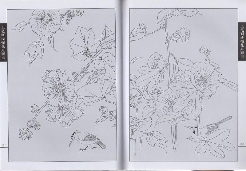 タチアオイ編 工筆画線描花卉画譜 中国画白描技法 中国絵画/蜀葵篇