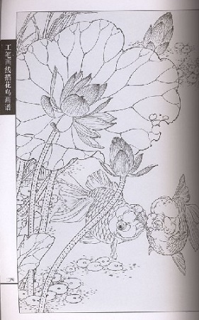金魚編 中国画白描技法 工筆画線描花鳥画譜 中国絵画/金鱼篇 工