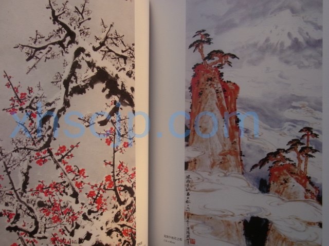 模写】関山月 紅白梅図 紙本 掛軸 中国画 中国美術 掛軸 中国画 模写関山