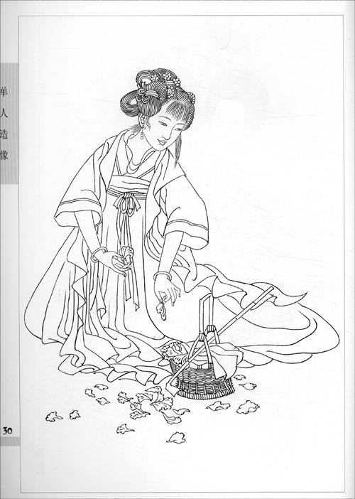 中国美術　白磁　美人絵　香合　送料込み 中国古代仕女線描(白描)画譜 十招画室 大人の塗り絵 東洋美人