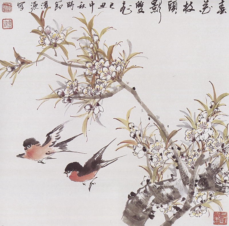 中国美術粉彩　桃の図　花入　高さ38.5㎝　東里6-1128① モモ 桃の花 中国画技法 学画宝典 中国絵画/桃花 学画宝典
