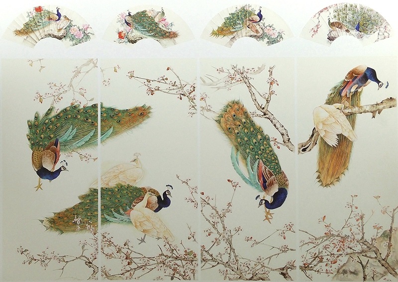 中国古美術★純手描き四条屏・人物画芯★国画・斉白石印款・肉筆・宣紙・带水印・文房 中国古美術☆純手描き四条屏・人物画芯☆国画・斉白石印