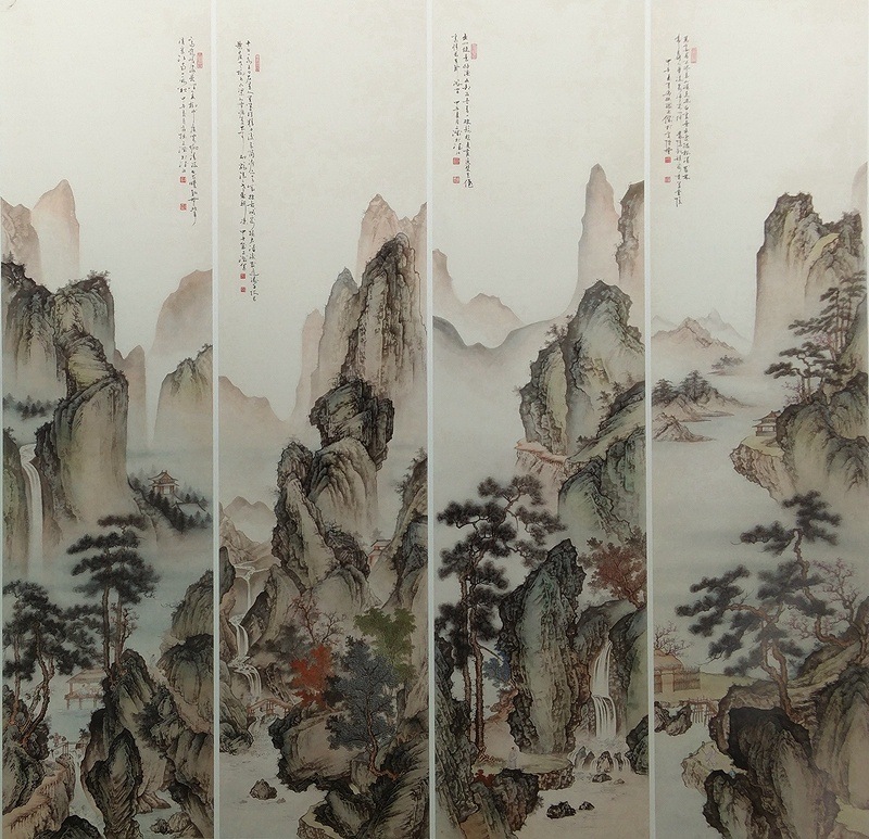 工筆山水条屏 実用白描画稿 B3判 大人の塗り絵 中国絵画/工笔