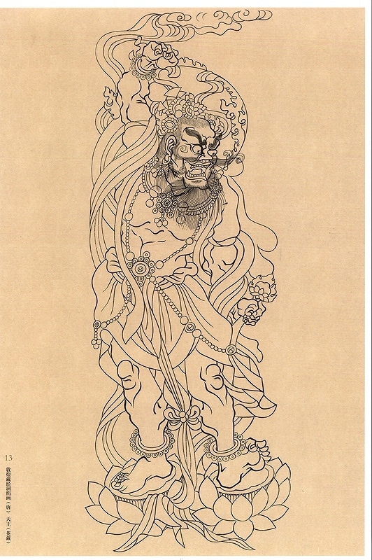 中国美術　絵画　古画　額装　布絵肉筆画　仏画　反弾琵琶図 菩薩 説法図 人供養 敦煌壁画の線描精品集 白描 創作素材 下絵 写